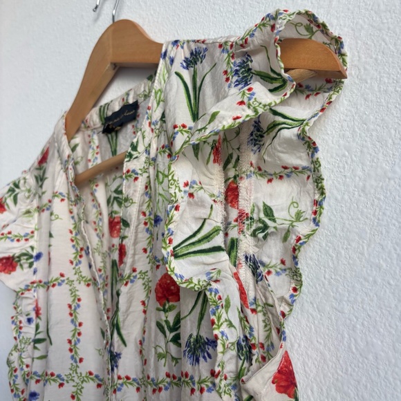 femme de lune Cream Tiered Floral Bohemian Midi Dress Ruffled Sleeve Tie Waist - Picture 6 of 9